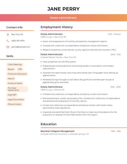 Estate Administrator Resume