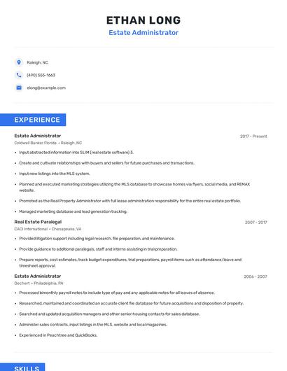 Estate Administrator Resume