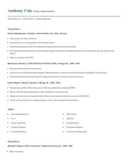 Estate Administrator Resume