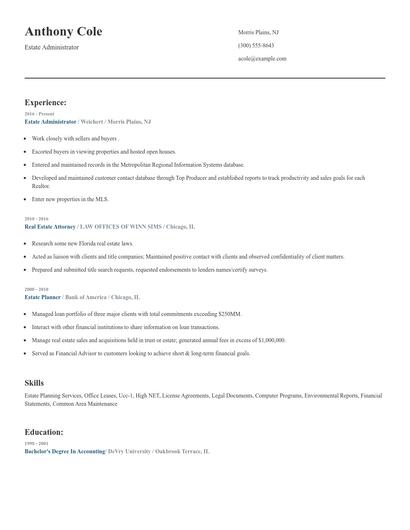 Estate Administrator Resume
