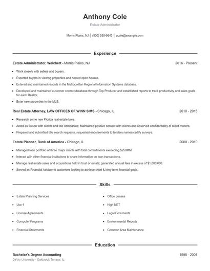 Estate Administrator Resume
