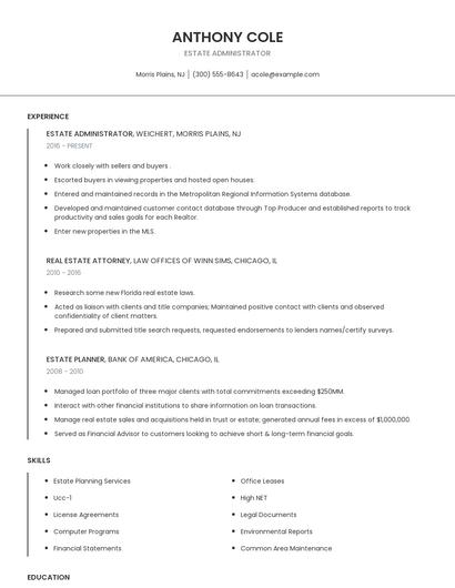 Estate Administrator Resume