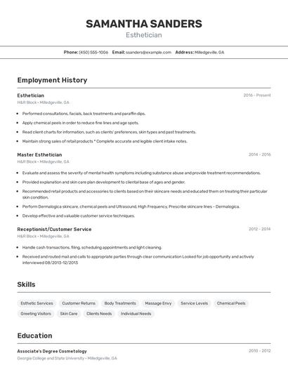 Esthetician Resume