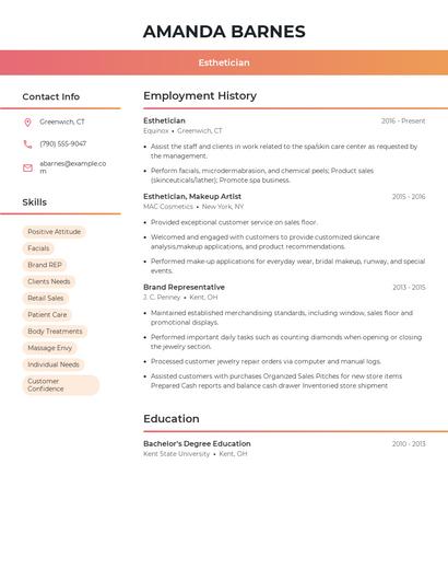 Esthetician Resume