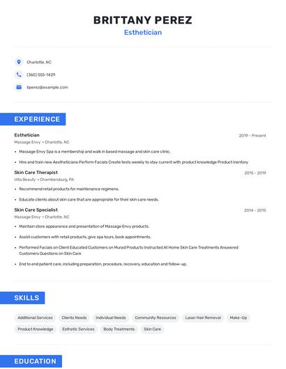 Esthetician Resume