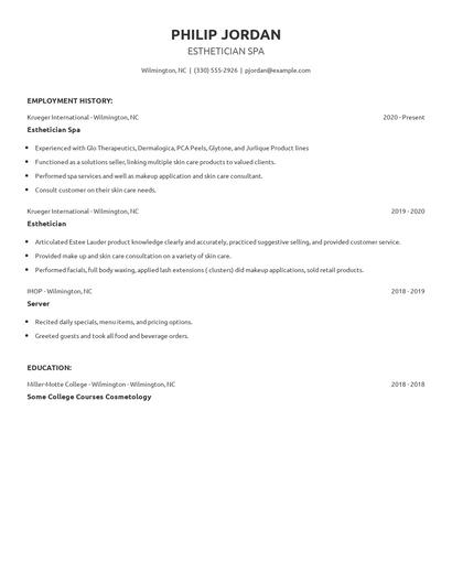 Esthetician Spa Resume
