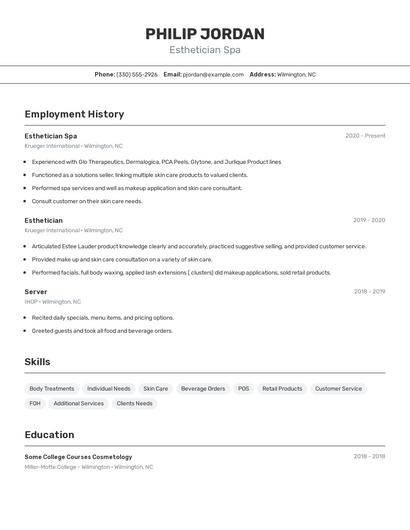 Esthetician Spa Resume