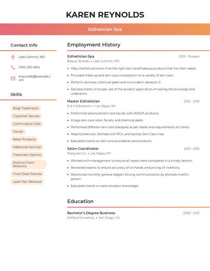 Esthetician Spa Resume