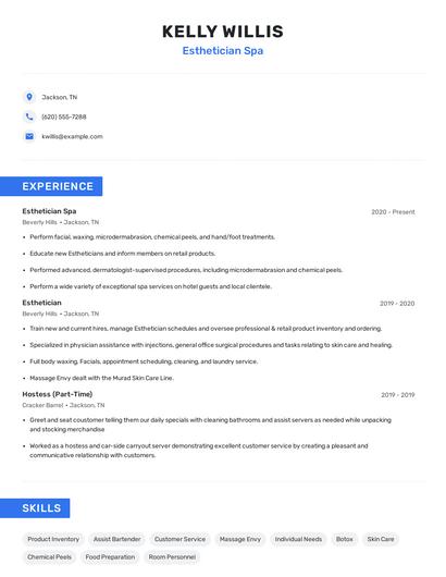 Esthetician Spa Resume
