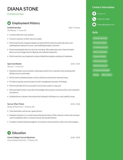 Esthetician Spa Resume