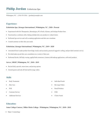 Esthetician Spa Resume