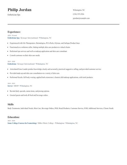 Esthetician Spa Resume