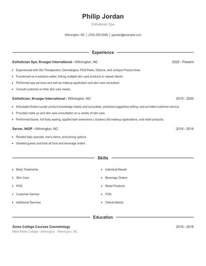 Esthetician Spa Resume