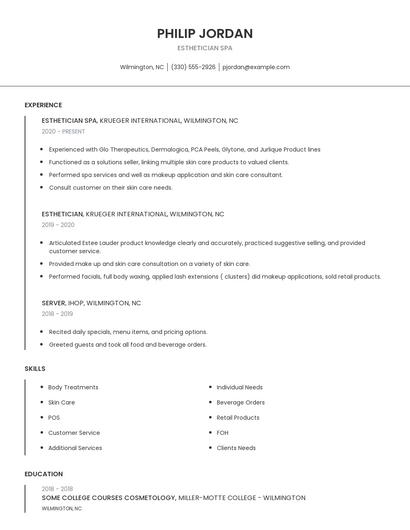 Esthetician Spa Resume