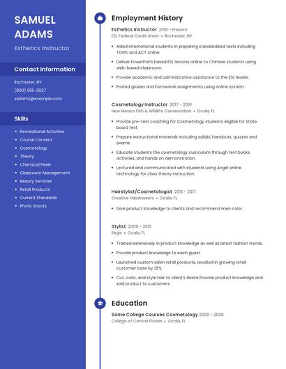 Esthetics Instructor Resume