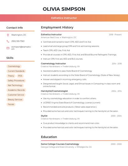 Esthetics Instructor Resume