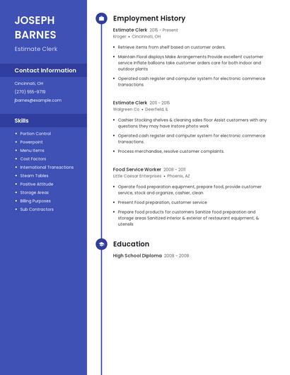 Estimate Clerk Resume