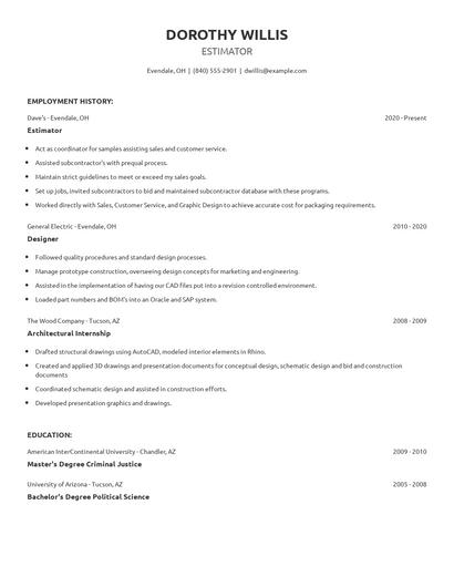 Estimator Resume