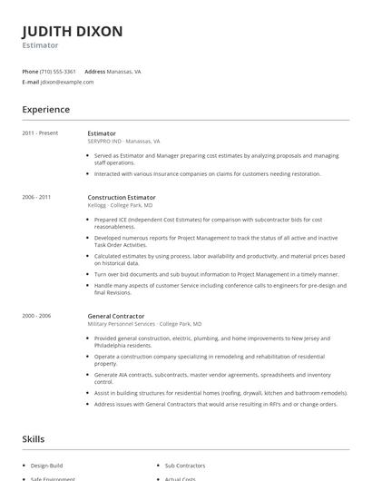 Estimator Resume