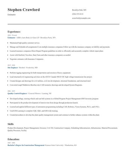 Estimator Resume
