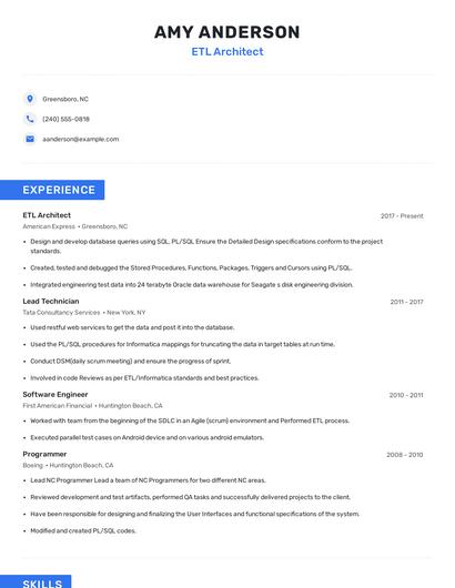 ETL Architect Resume