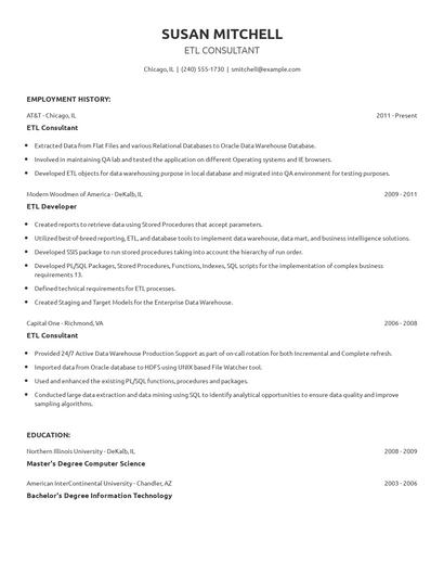 ETL Consultant Resume