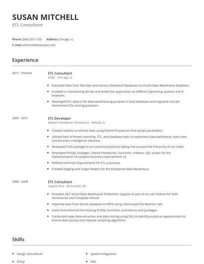 ETL Consultant Resume