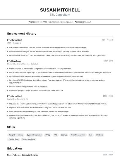 ETL Consultant Resume