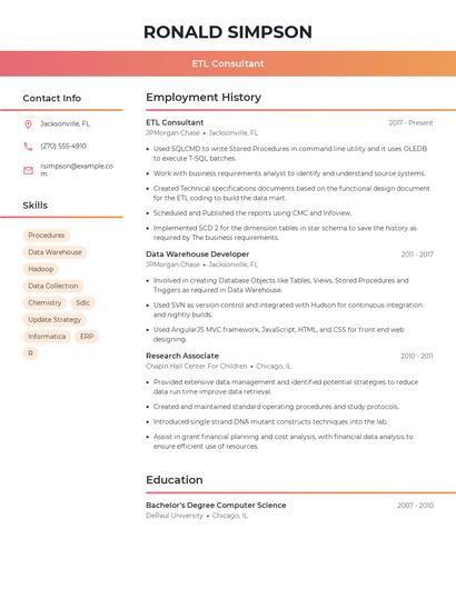 ETL Consultant Resume