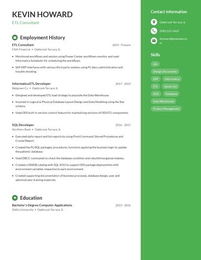 ETL Consultant Resume