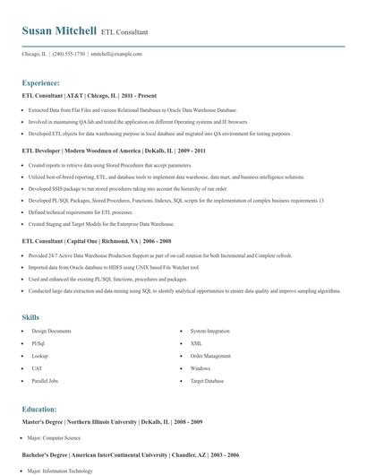 ETL Consultant Resume