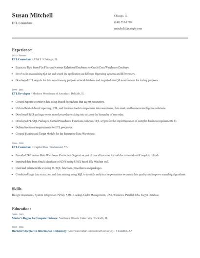 ETL Consultant Resume