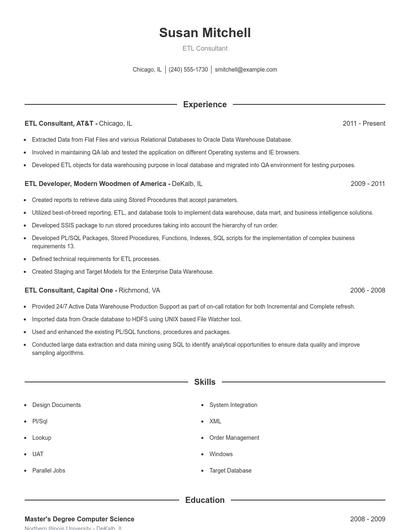 ETL Consultant Resume