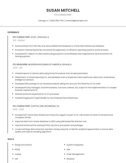 ETL Consultant Resume