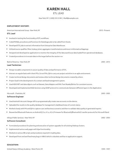 ETL Lead Resume