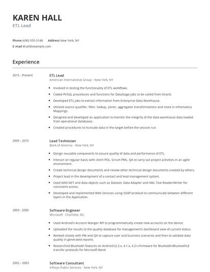 ETL Lead Resume