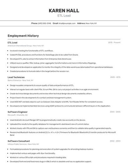 ETL Lead Resume
