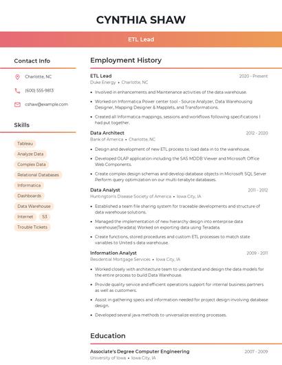 ETL Lead Resume