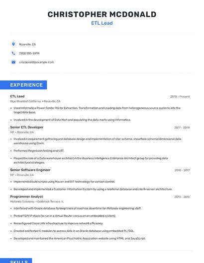 ETL Lead Resume