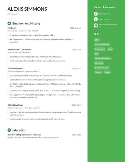 ETL Lead Resume