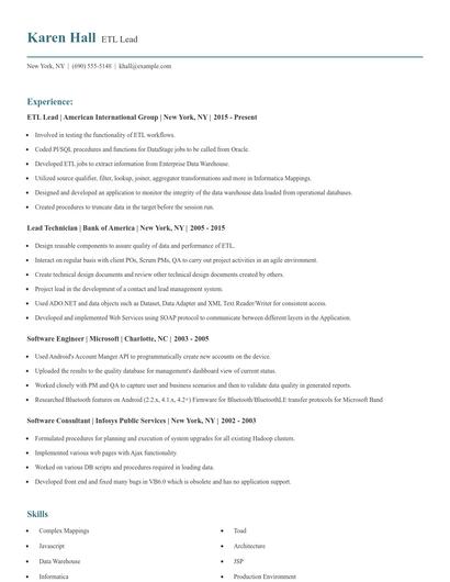 ETL Lead Resume
