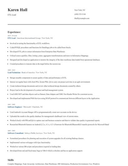 ETL Lead Resume