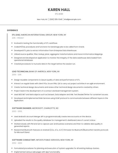 ETL Lead Resume