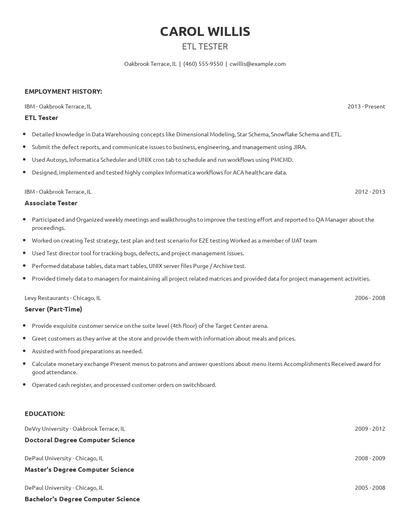 ETL Tester Resume