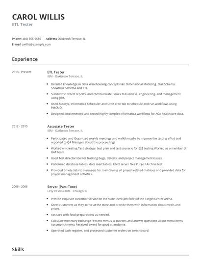ETL Tester Resume
