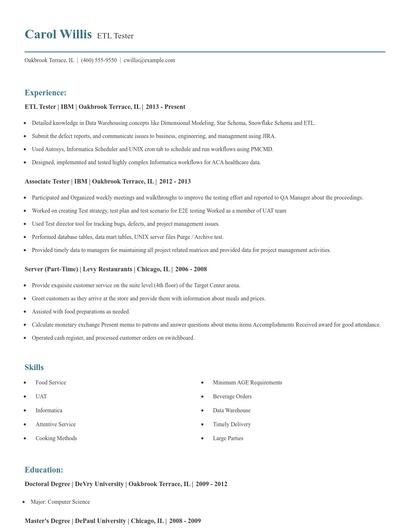 ETL Tester Resume