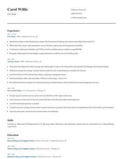ETL Tester Resume