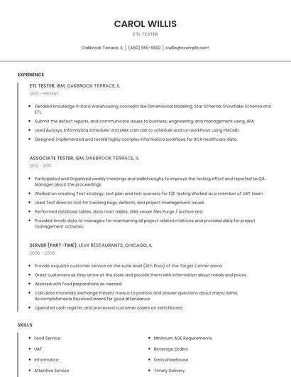 ETL Tester Resume