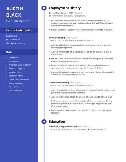 Event Chairperson Resume