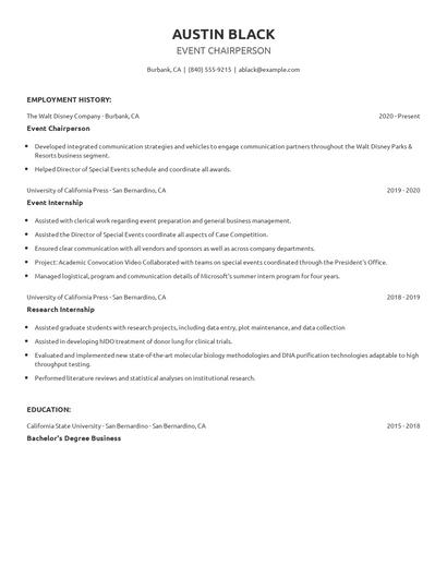 Event Chairperson Resume